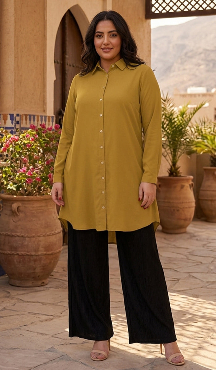 Marwa Cotton Blend Long Button down Shirt - Bronze - PREORDER (ships in 2 weeks)