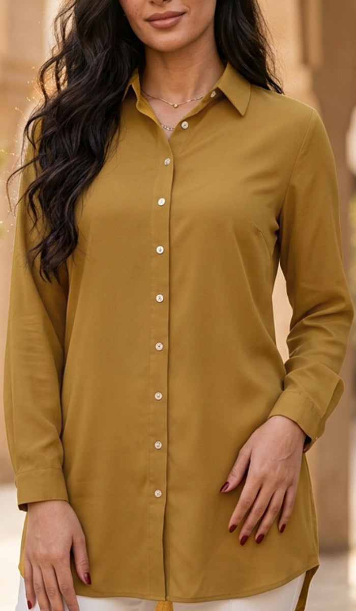 Marwa Cotton Blend Long Button down Shirt - Bronze - PREORDER (ships in 2 weeks)