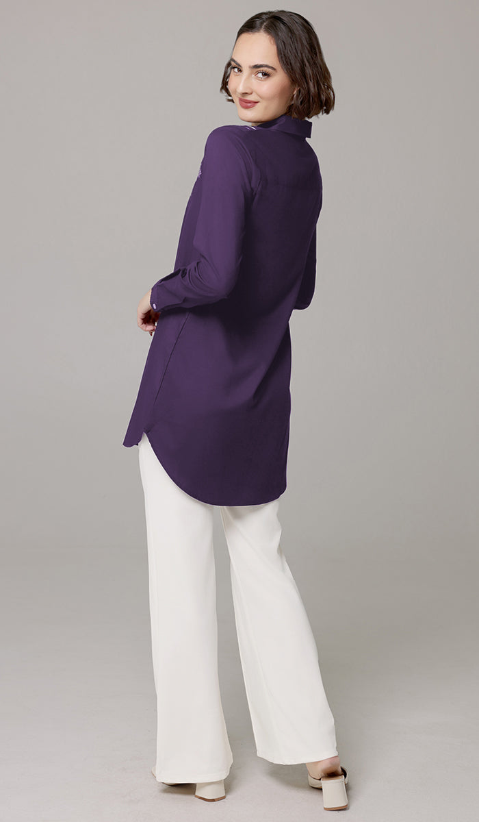 Marwa Cotton Blend Long Button down Shirt - Purple
