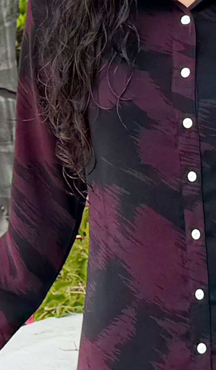 Marwa Abstract Print Long Button down Shirt - Violet/Black