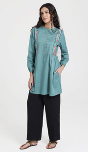 Marzo Embroidered Cotton Modest Buttondown Tunic - Sea green - PREORDER (ships in 2 weeks)