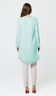 Meena Chiffon Formal Embroidered Long Modest Tunic - Aqua Blue - PREORDER (ships in 2 weeks)