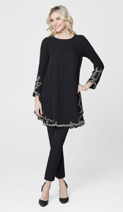 Meena Chiffon Formal Embroidered Long Modest Tunic - Black - PREORDER (ships in 2 weeks)