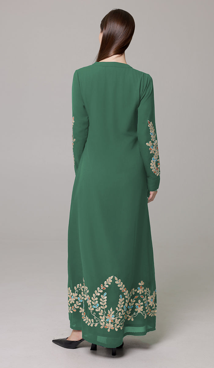 Meraj Gold Embellished Modest Long Maxi Dress - Emerald Green - PREORDER (ships in 2 weeks)