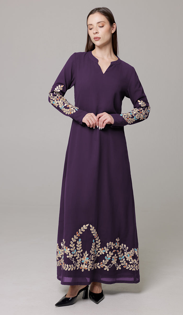 Robe longue longue modeste en mousseline de soie smockée Nadia - Noir