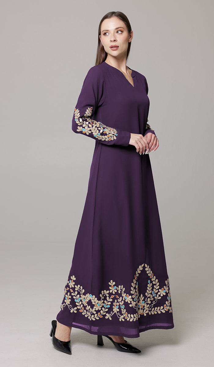 Robe longue longue modeste en mousseline de soie smockée Nadia - Noir