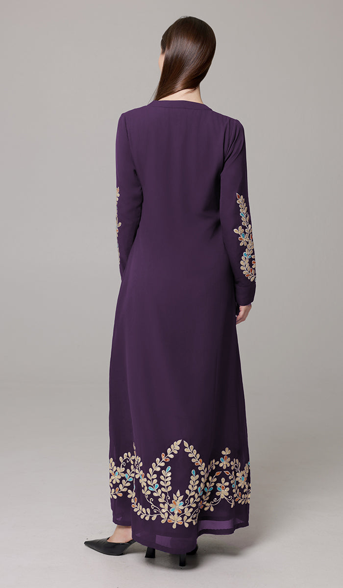 Robe longue longue modeste en mousseline de soie smockée Nadia - Noir