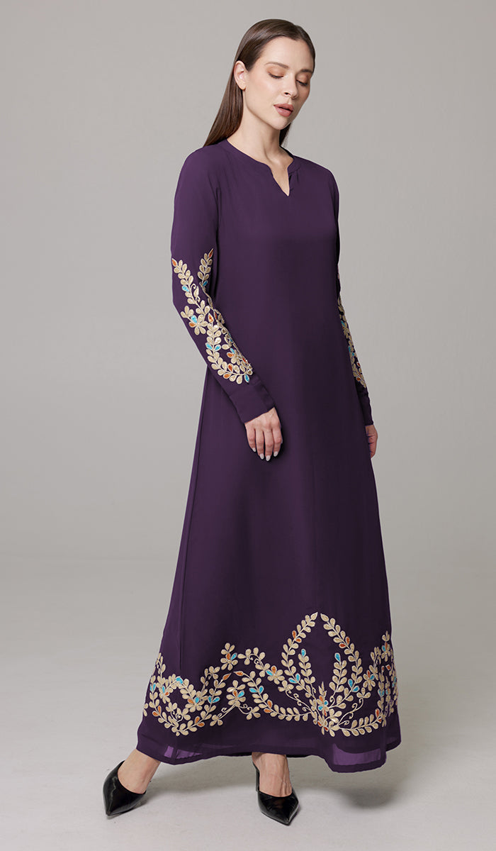 Robe longue longue modeste en mousseline de soie smockée Nadia - Noir