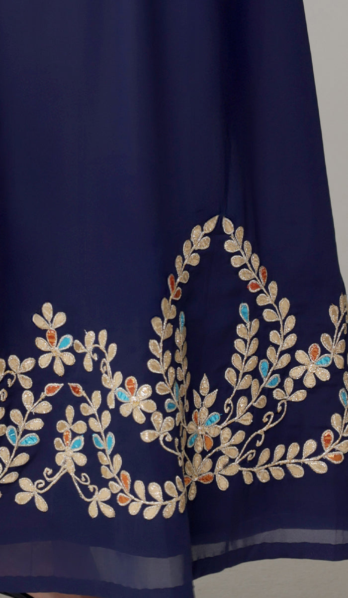 Meraj Gold Embellished Modest Long Maxi Dress - Sapphire