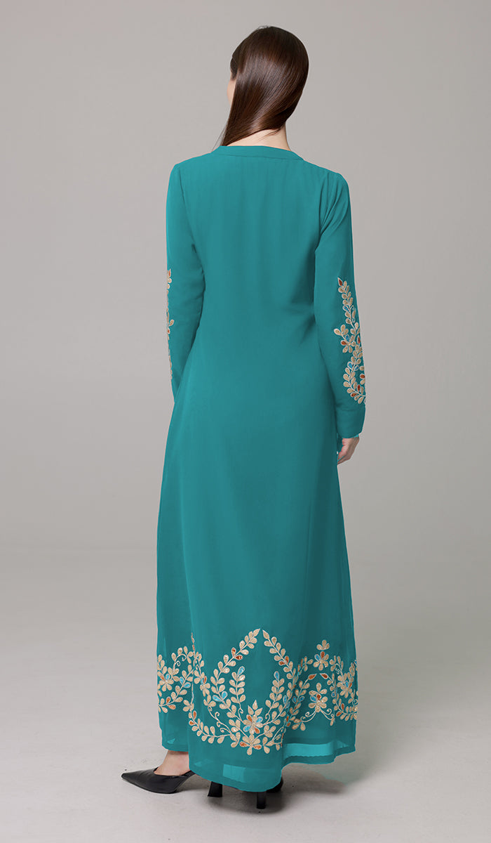 Meraj Gold Embellished Modest Long Maxi Dress - Turquoise - PREORDER (ships in 2 weeks)
