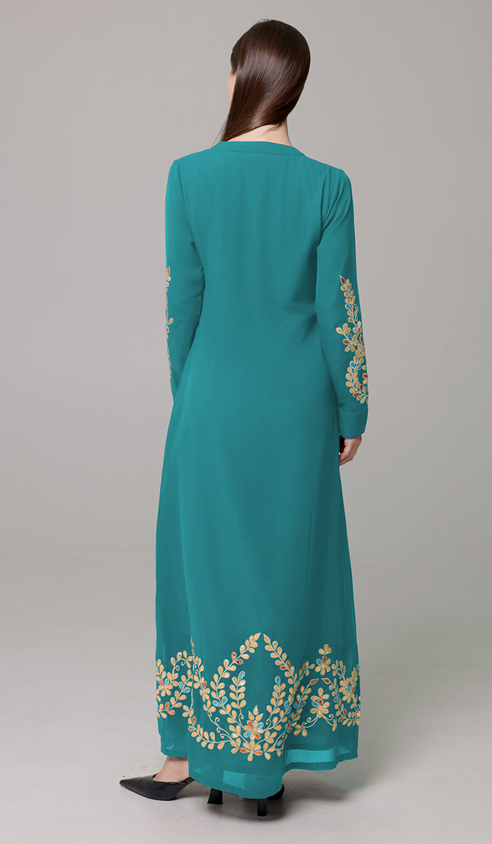 Meraj Gold Embellished Modest Long Maxi Dress