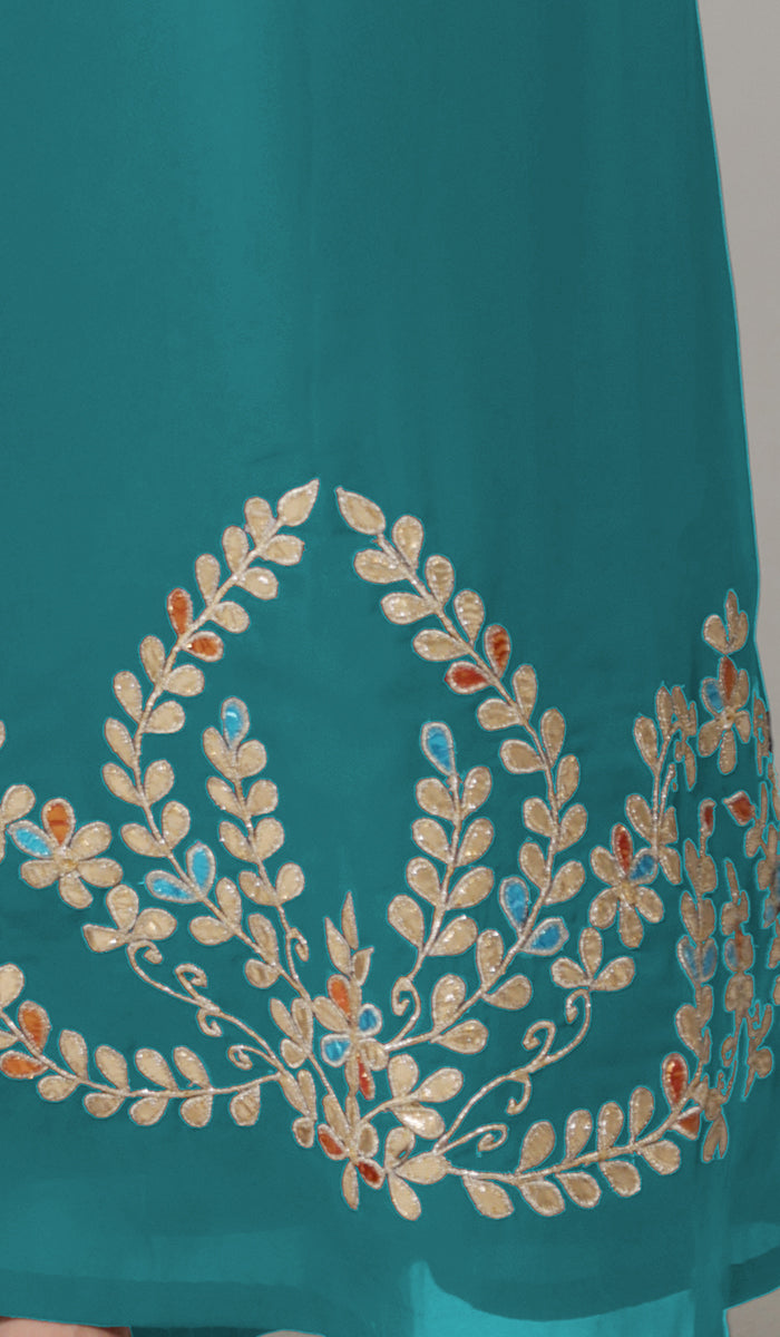 Meraj Gold Embellished Modest Long Maxi Dress - Turquoise - PREORDER (ships in 2 weeks)