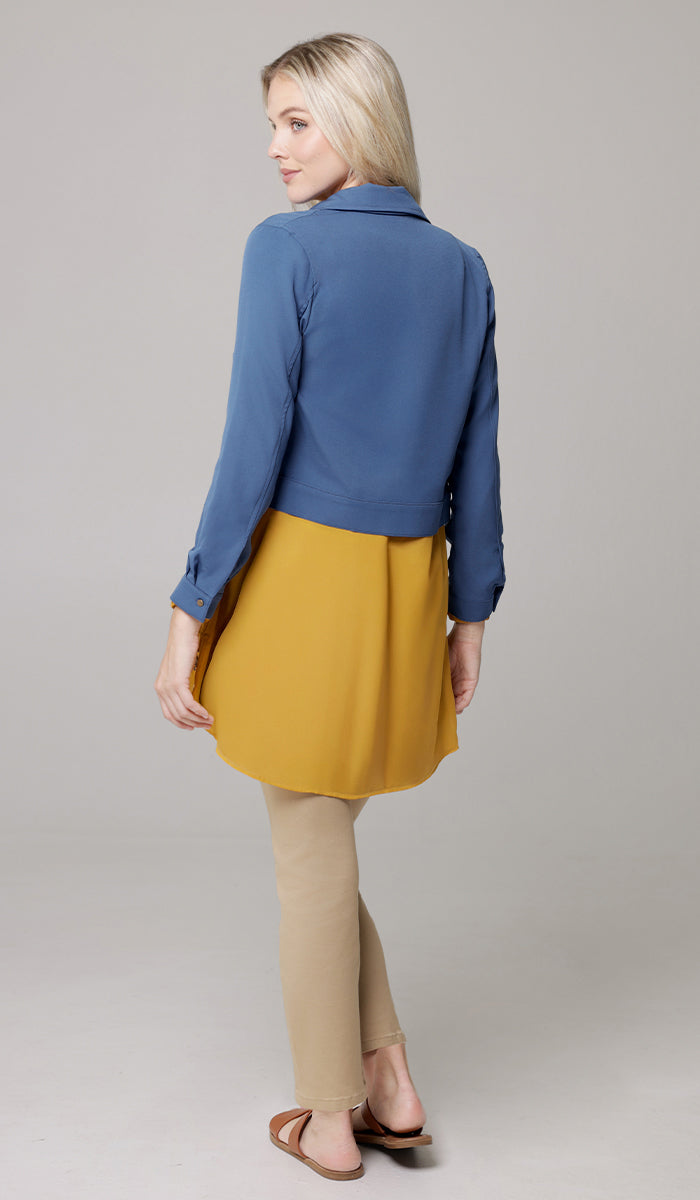 Veste de costume Mia Crop zippée sur le devant - Indigo