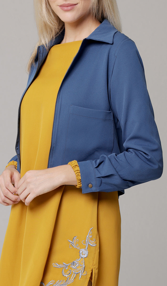 Veste de costume Mia Crop zippée sur le devant - Indigo