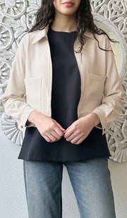 Mia Crop Zipper Front Jacket - Khaki