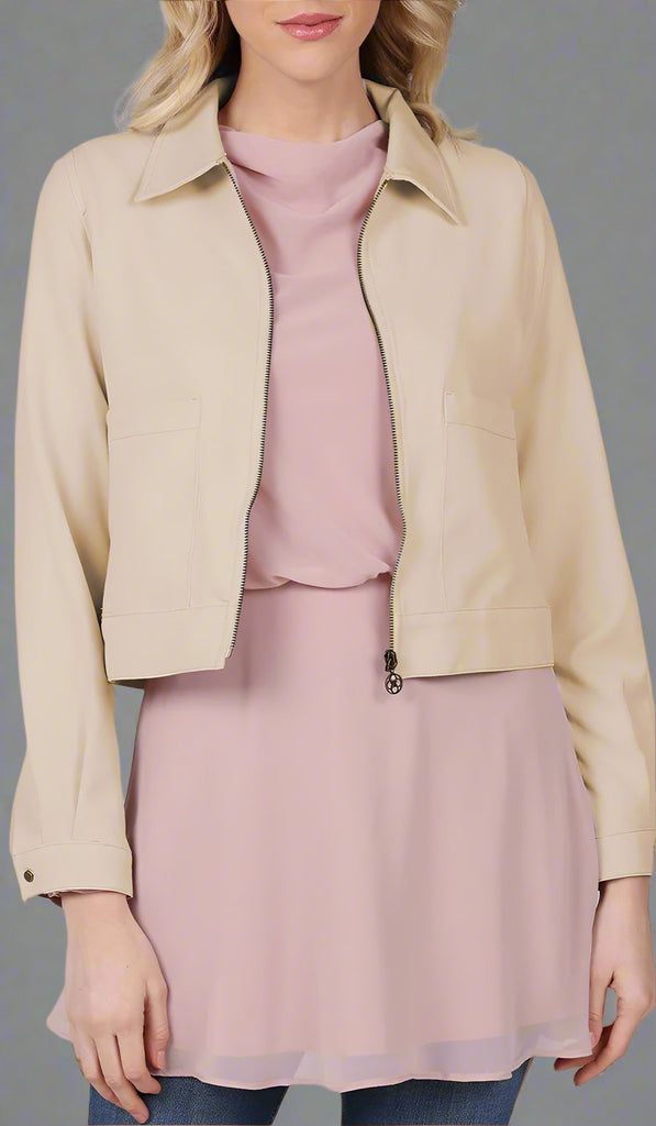 Mia Crop Zipper Front Suit Jacket - Tan | Modest Islamic Clothing