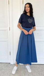 Mia Pleated Long Maxi Skirt - Indigo