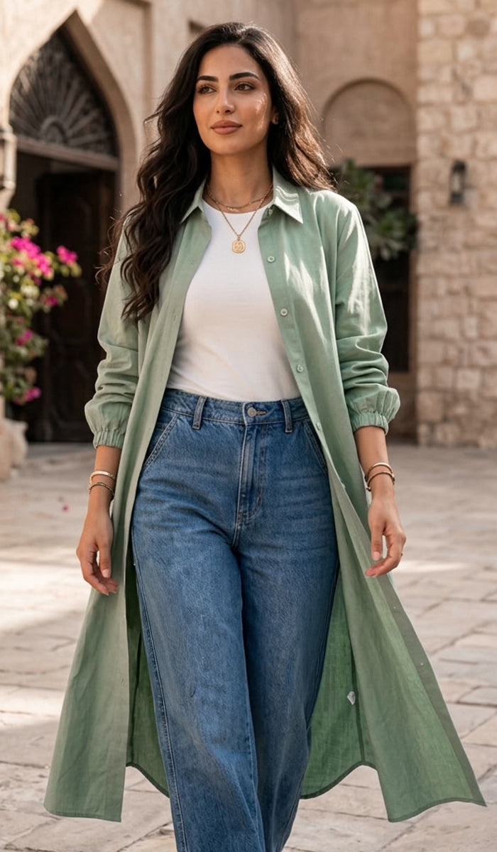 Nurun Longline Buttondown Shirt Jacket - Mint