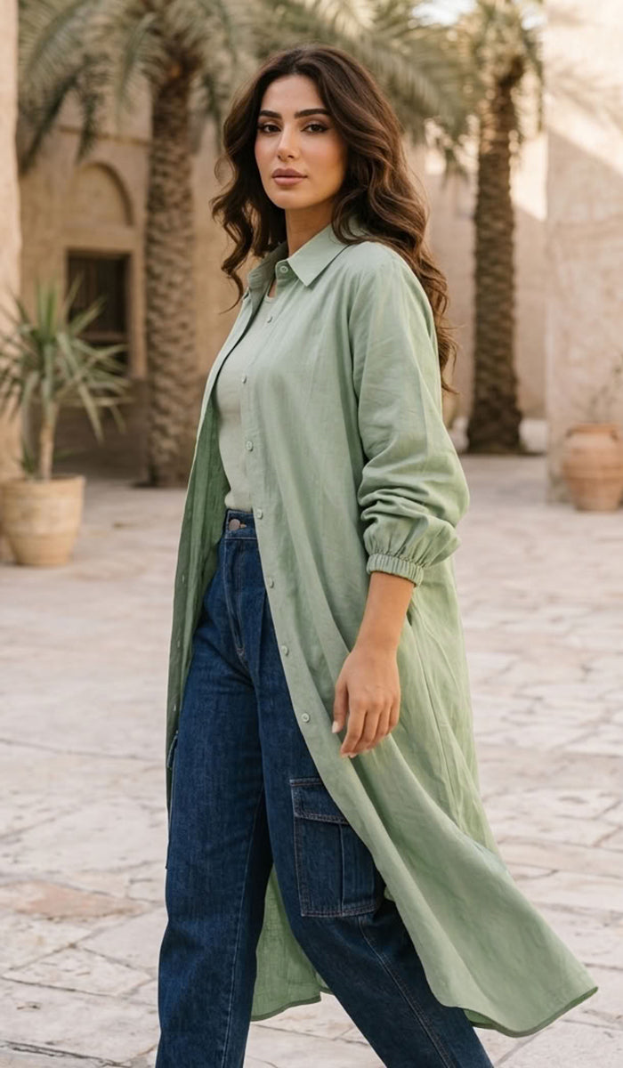 Nurun Longline Buttondown Shirt Jacket - Mint