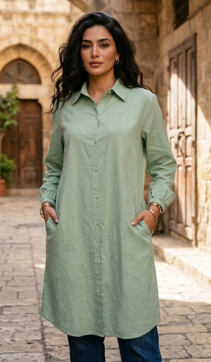 Nurun Longline Buttondown Shirt Jacket - Mint