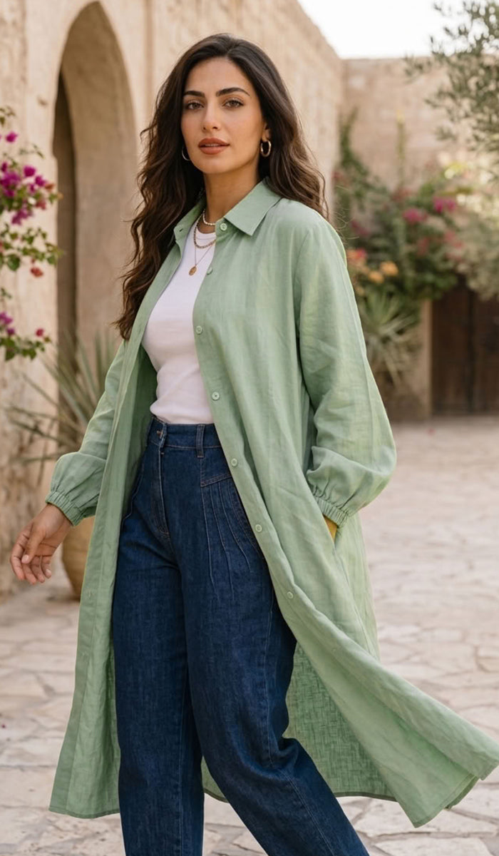 Nurun Longline Buttondown Shirt Jacket - Mint