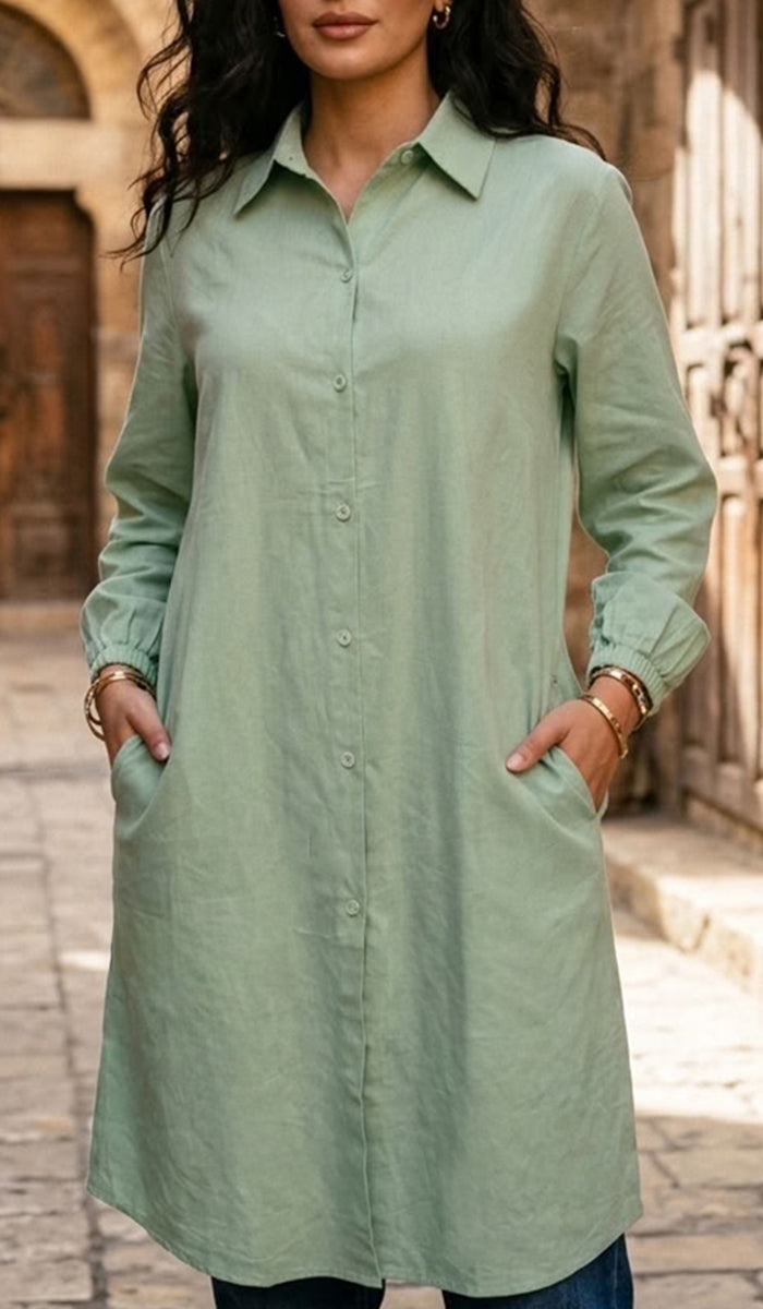 Nurun Longline Buttondown Shirt Jacket - Mint