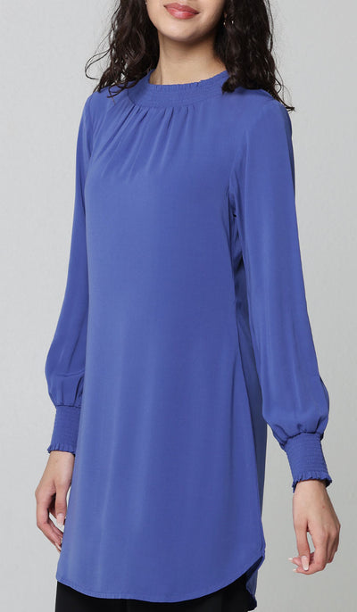 Mishal Essential Long Smocked Modest Tunic - Azure