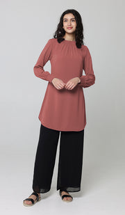 Mishal Essential Long Smocked Modest Tunic - Coral Pink