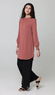 Mishal Essential Long Smocked Modest Tunic - Coral Pink