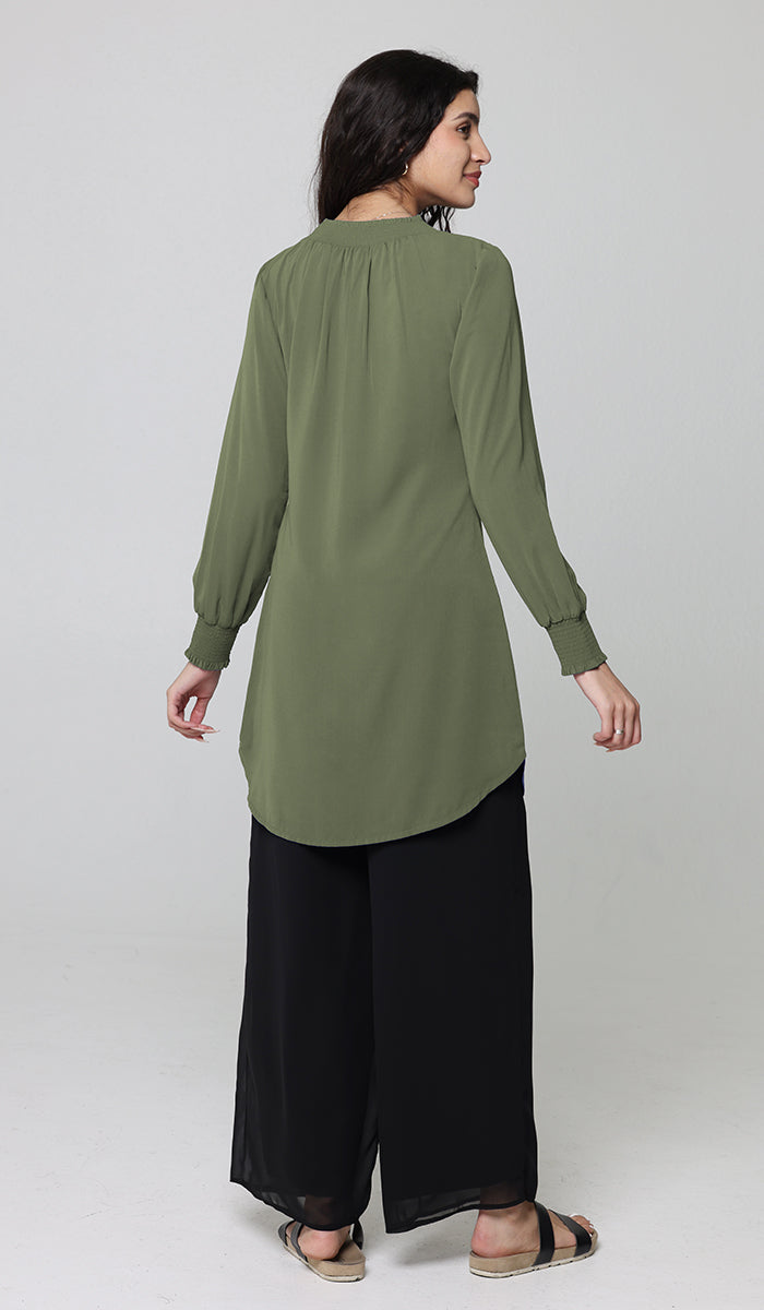 Tunique modeste longue smockée Mishal Essential - Rose corail - PRÉCOMMANDE (expédiée dans 2 semaines)