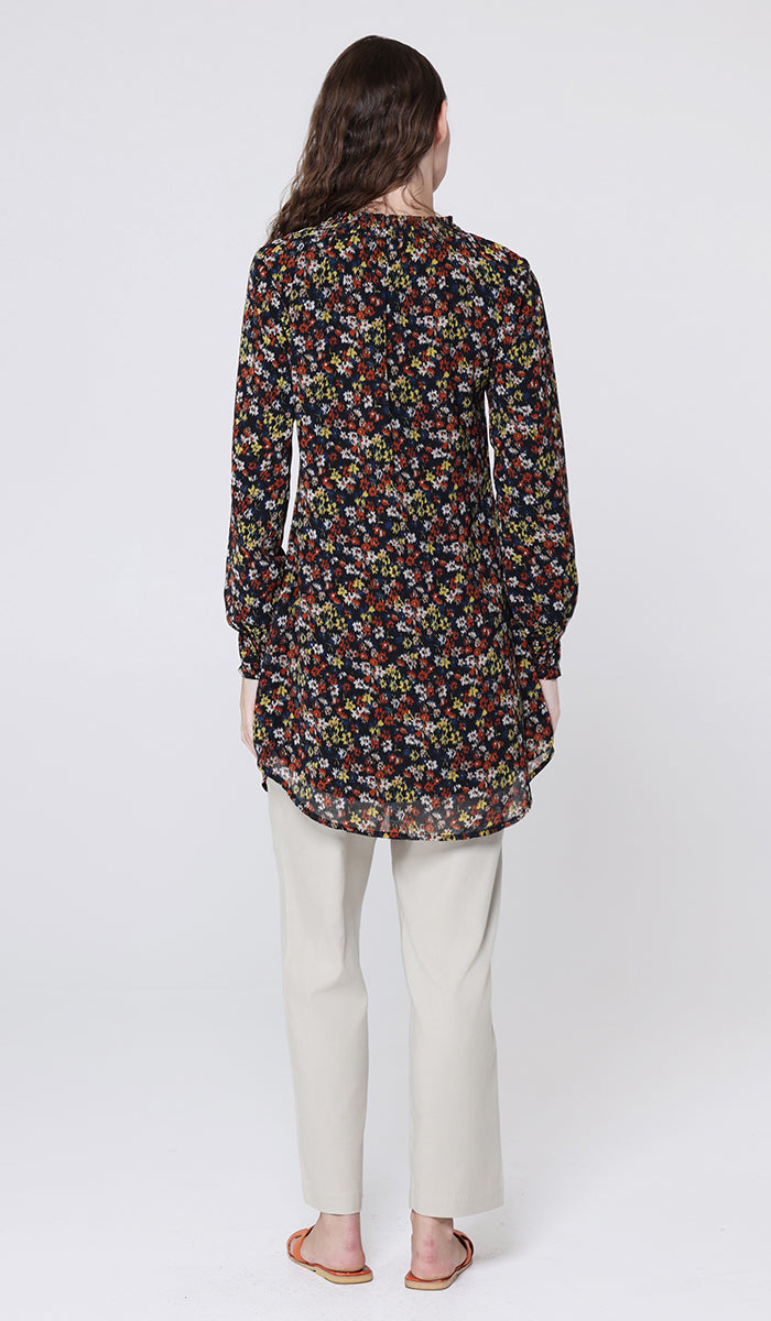 Tunique modeste longue smockée Mishal Essential - Noir