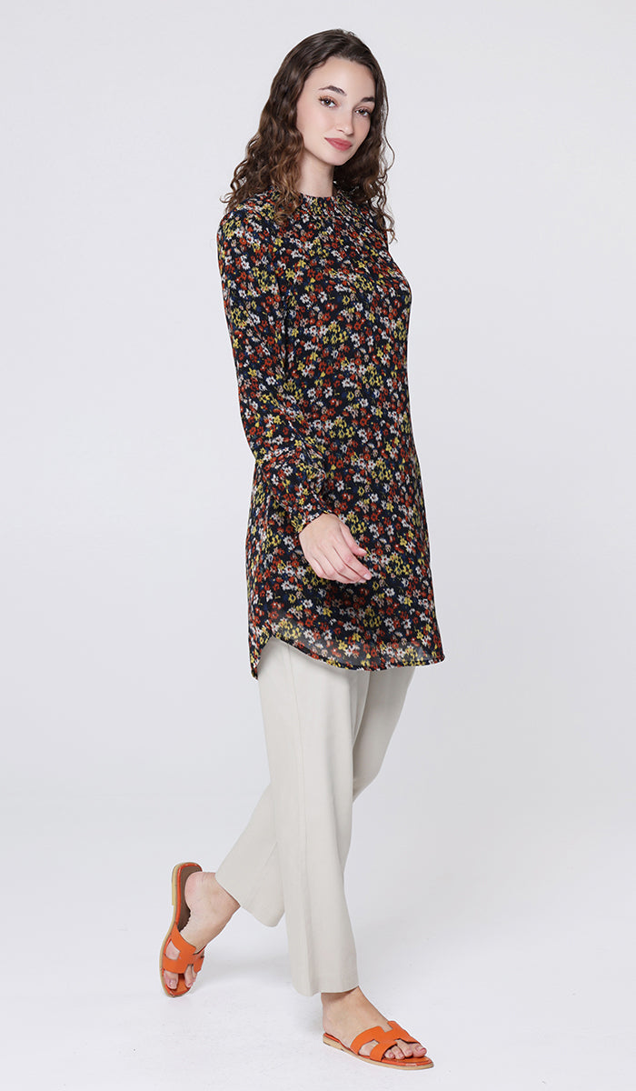 Tunique modeste longue smockée Mishal Essential - Noir