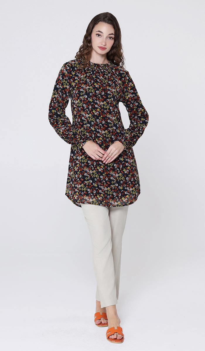 Tunique modeste longue smockée Mishal Essential - Noir