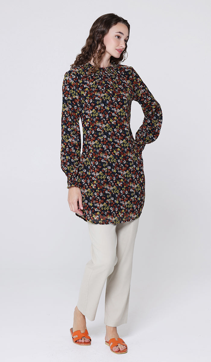 Tunique modeste longue smockée Mishal Essential - Noir