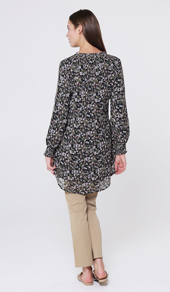 Tunique modeste longue smockée Mishal Essential - Noir