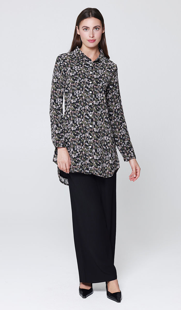 Marwa Chiffon Print Long Button down Shirt - Floral Morn - PREORDER (ships in 2 weeks)