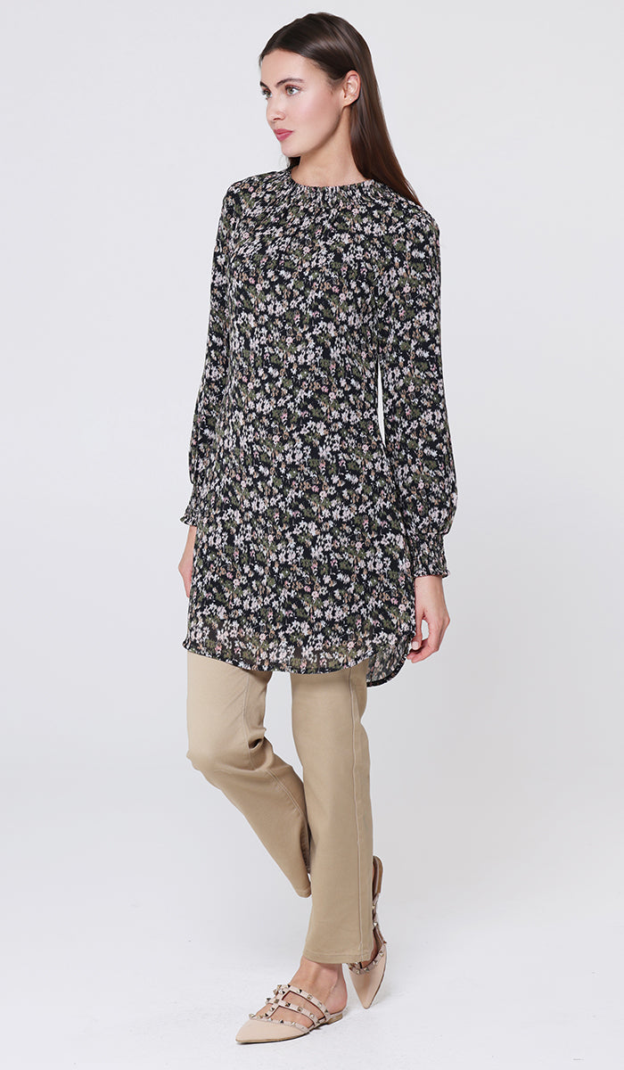 Tunique modeste longue smockée Mishal Essential - Noir