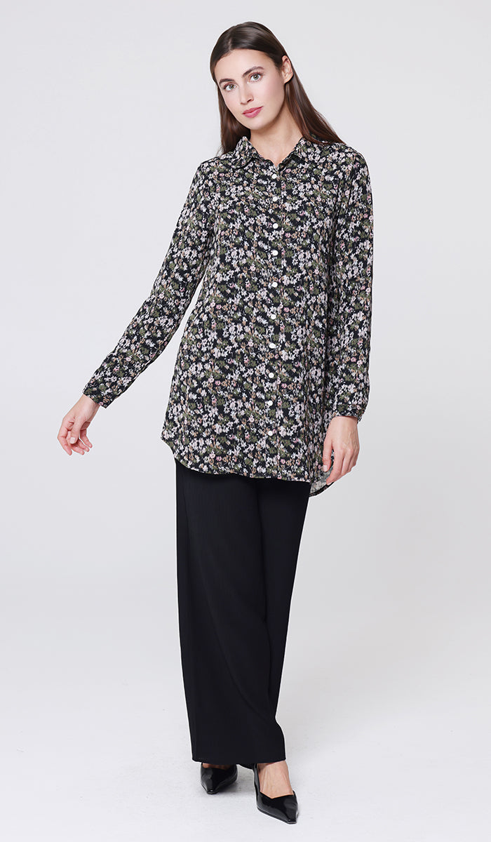 Marwa Chiffon Print Long Button down Shirt - Floral Morn - PREORDER (ships in 2 weeks)