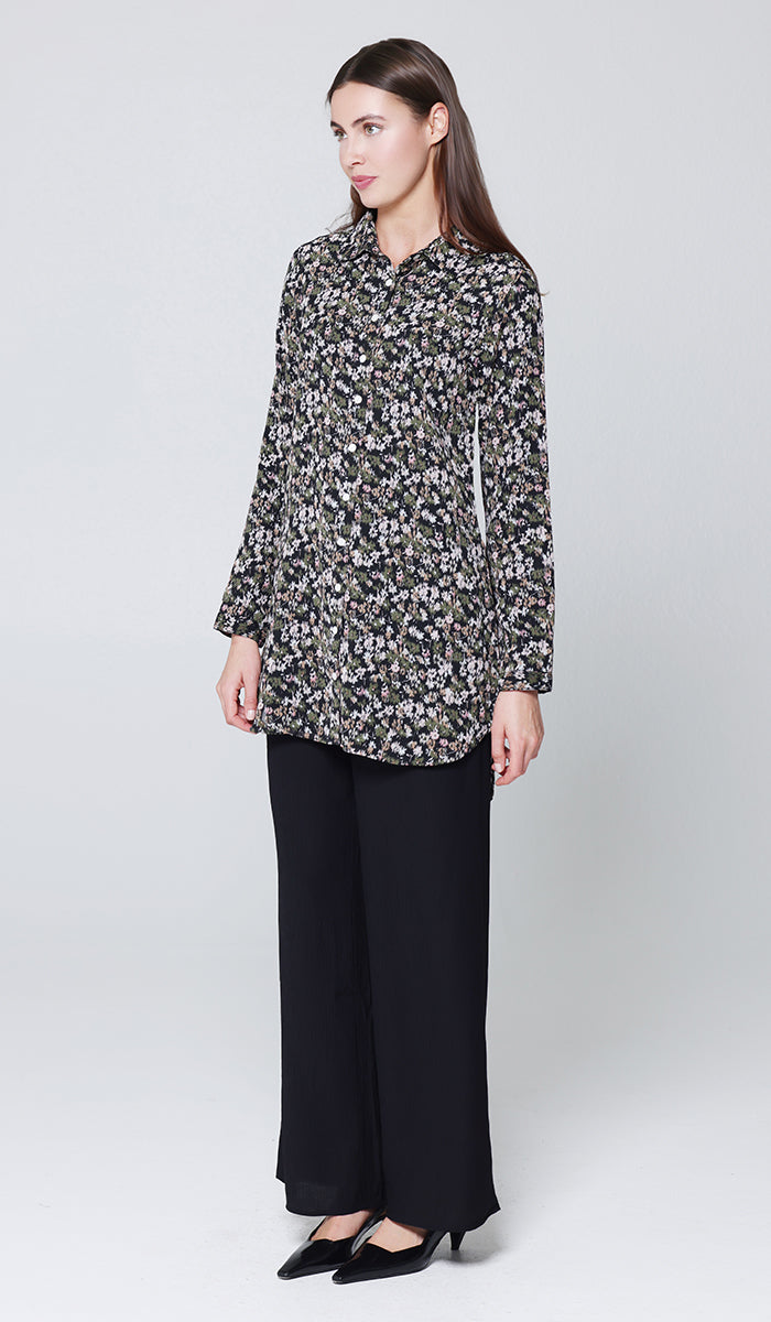 Marwa Chiffon Print Long Button down Shirt - Floral Morn - PREORDER (ships in 2 weeks)