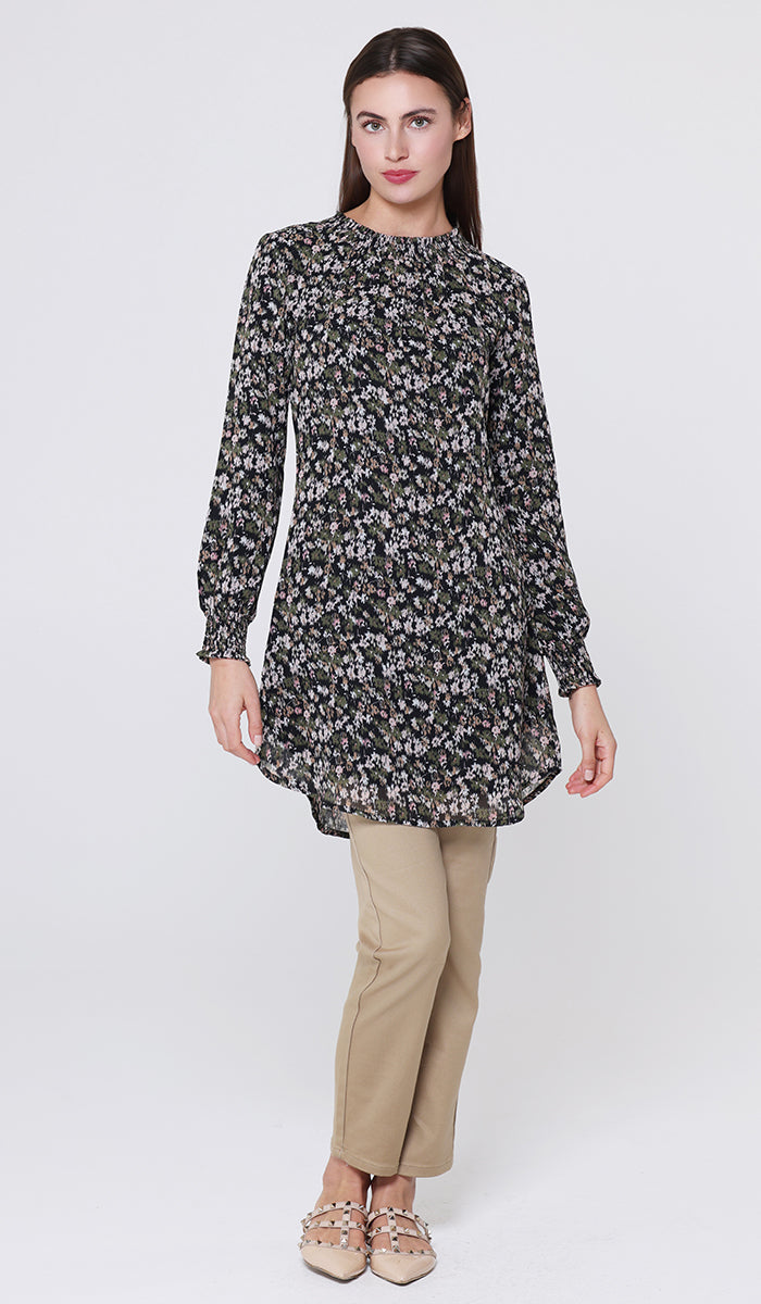 Tunique modeste longue smockée Mishal Essential - Noir