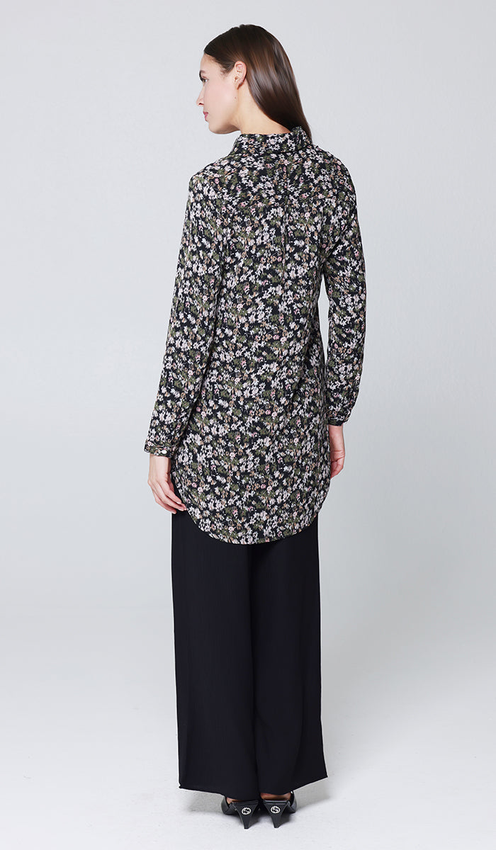 Marwa Chiffon Print Long Button down Shirt - Floral Morn - PREORDER (ships in 2 weeks)