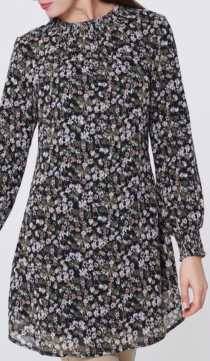 Tunique modeste longue smockée Mishal Essential - Noir