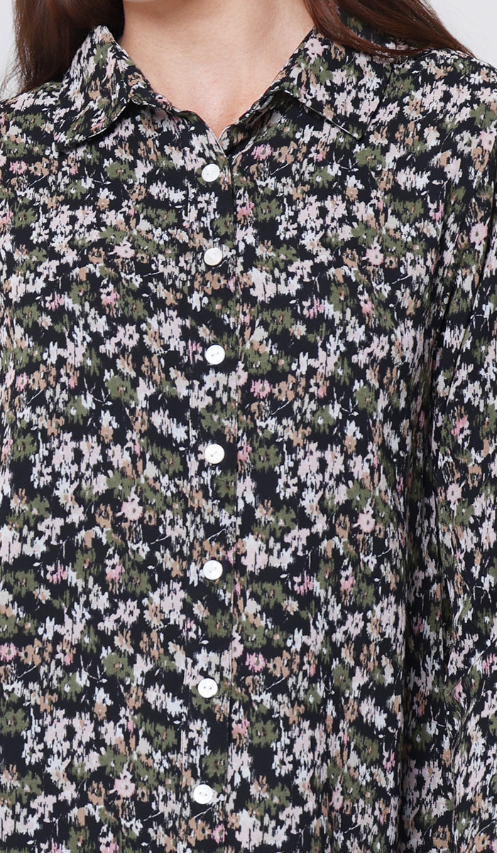 Marwa Chiffon Print Long Button down Shirt - Floral Morn - PREORDER (ships in 2 weeks)