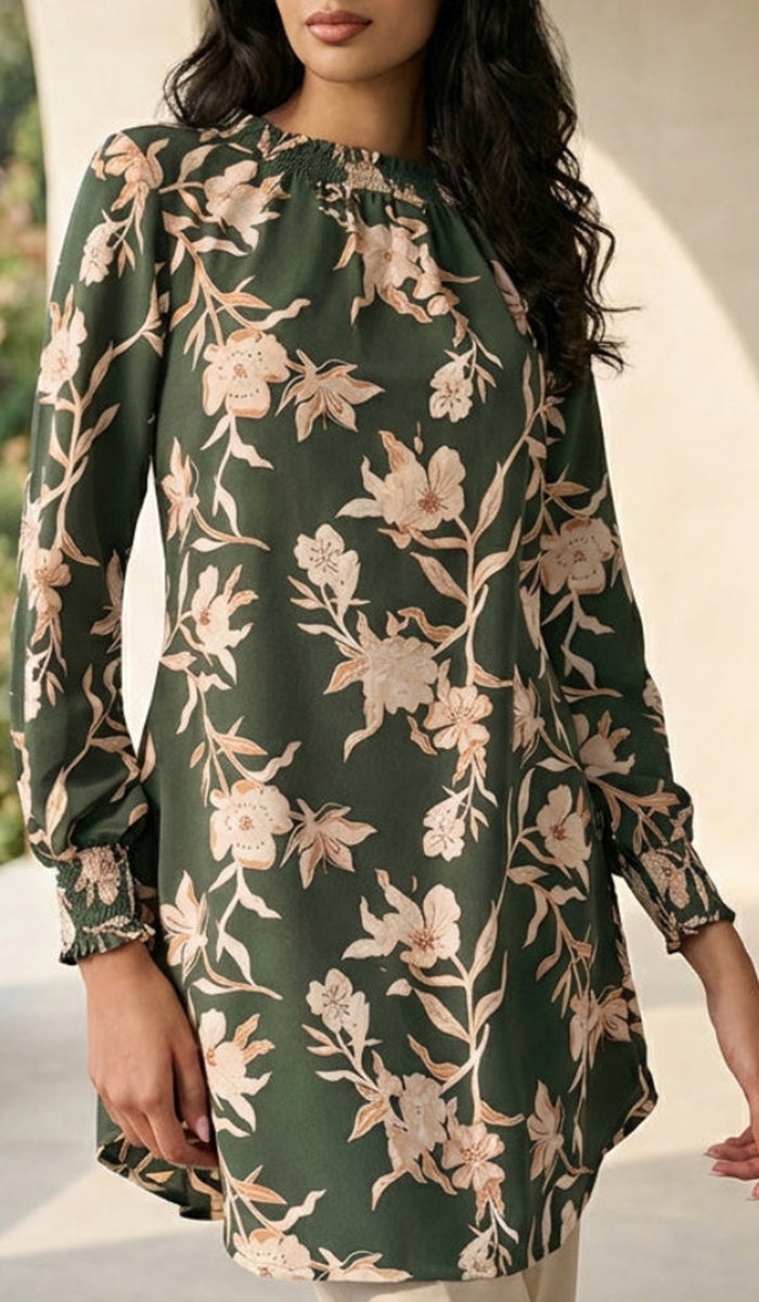 Mishal Long Print Modest Tunic - Forest Floral