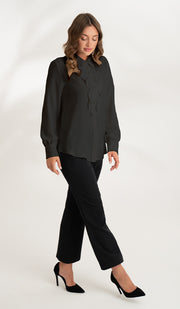 Mona Ruffle Front Button-down Shirt - Black - Final Sale