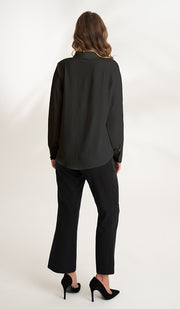 Mona Ruffle Front Button-down Shirt - Black - Final Sale