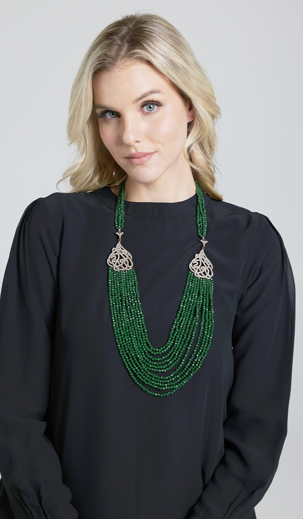 Multistrand Allah Turkish Artisan Necklace - Green Jade