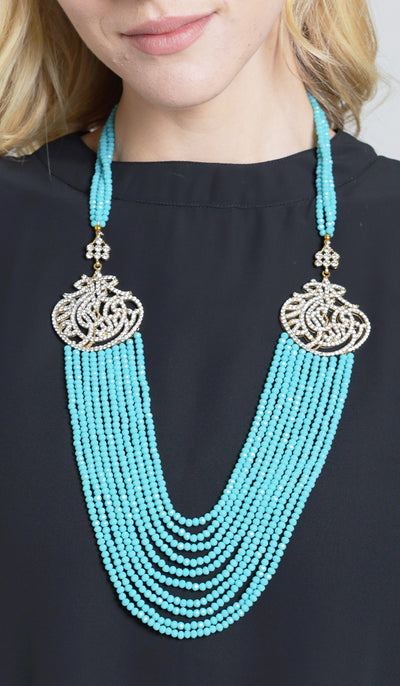 Multistrand Allah Turkish Artisan Necklace - Turquoise Blue