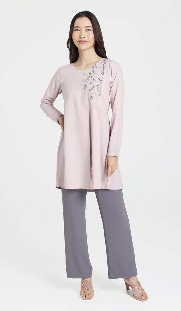Munira Embroidered Mostly Cotton Modest Tunic - Tearose - PREORDER (ships in 2 weeks)