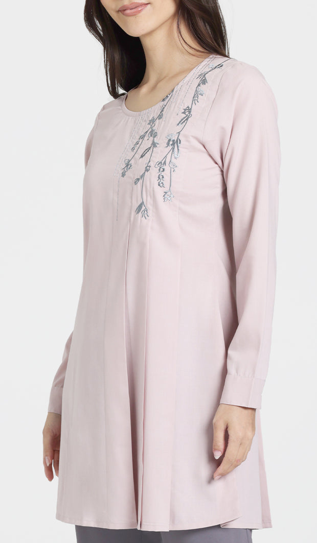 Munira Embroidered Mostly Cotton Modest Tunic - Tearose - PREORDER (ships in 2 weeks)